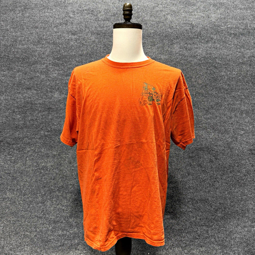Gildan Ultra Cotton Shirt Mens XL Orange Ruff Riderz Double-Sided Graphic Tee